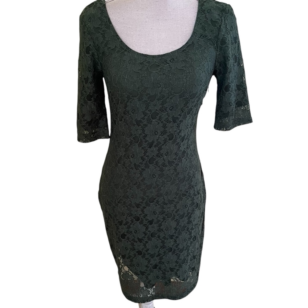 Banana Republic Dark Green Lace Short Sleeve Mini Dress 4